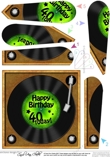 40th Birthday Record Fan Pyramage Topper