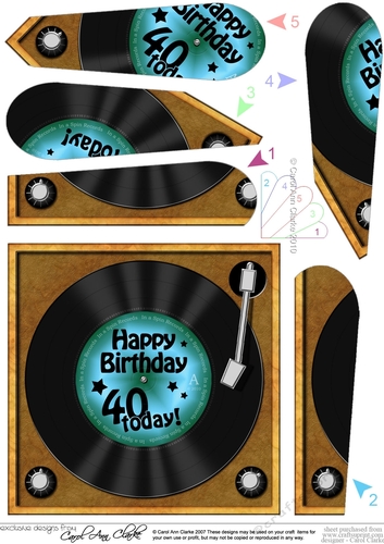 40th Birthday Record Fan Pyramage Topper