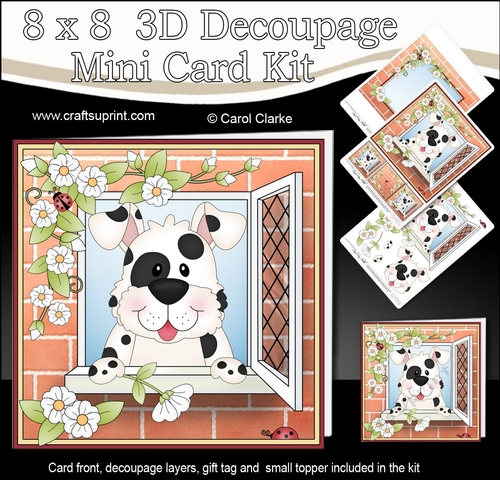 8 x 8 Mini Kit with 3d Decoupage - Through the Window - Little Spotty Dog Spot