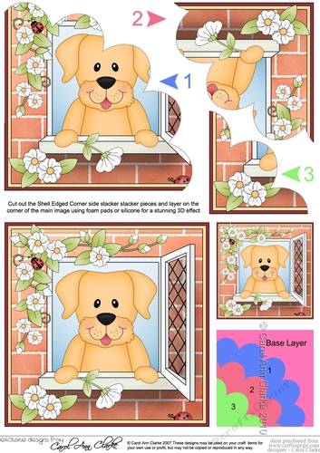 Shell Edged Corner Side Stacker - Through the Window - Cute Little Golden Labrador Dog 