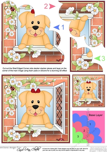 Shell Edged Corner Side Stacker - Through the Window - Cute Little Golden Labrador Dog 