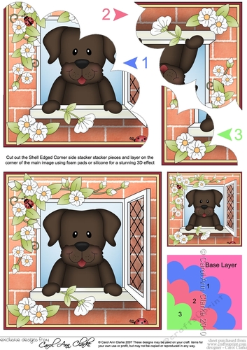 Shell Edged Corner Side Stacker - Through the Window - Cute Little Chocolate Labrador Dog 