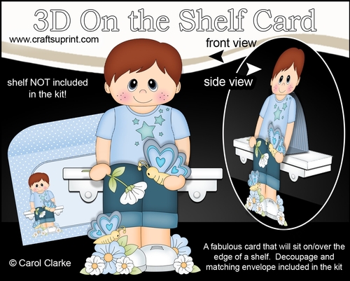 3D On the Shelf Card Kit - Cute Little Boy Lyam has Butterflies & Flowers
