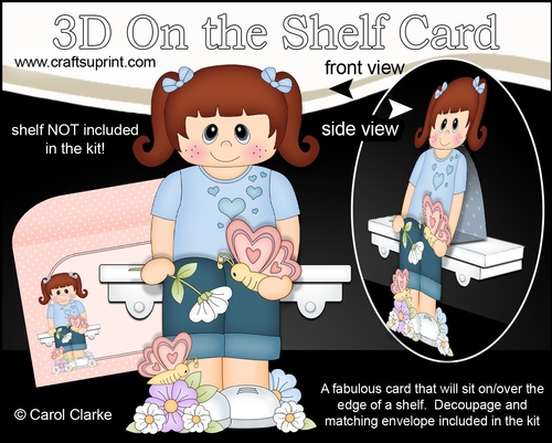3D On the Shelf Card Kit - Cute Little Girl Macey has Butterflies & Flowers