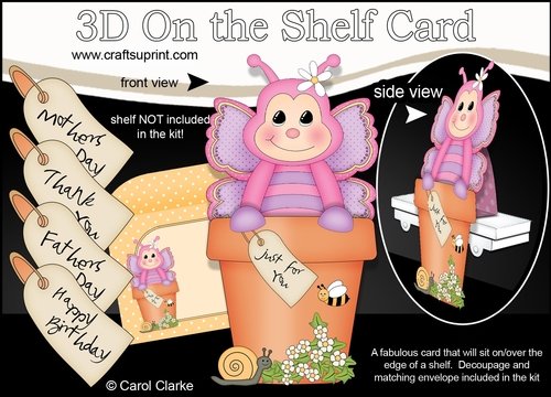 3D On the Shelf Card Kit - Flower Pot Friends Little Butterfly Puff