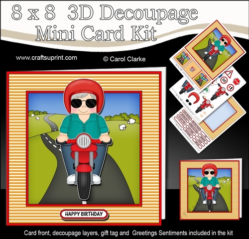 8 x 8 Mini Kit with 3d Decoupage - Old Man Ardie Rides his Motorbike