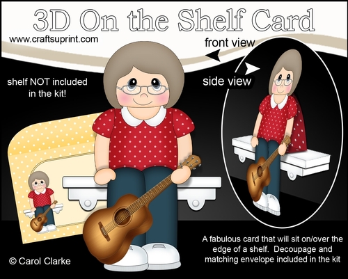 3D On the Shelf Card Kit - Older Lady Adrianne plays the Guitar
