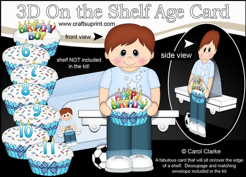 3D On the Shelf Card Kit - Little Boy Delmer is the Birthday Boy with ages 6 - 11 age Birthday Cake Decoupage
