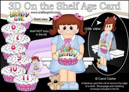 3D On the Shelf Card Kit - Little Girl Gina is the Birthday Girl with ages 6 - 11 age Birthday Cake Decoupage