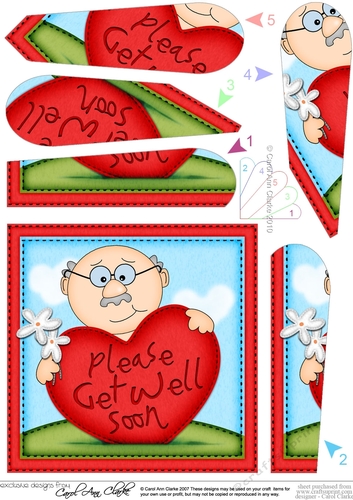 Old Man Bert Get Well Heart Fan Pyramage Topper
