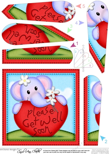 Lola Elephant Get Well Heart Fan Pyramage Topper