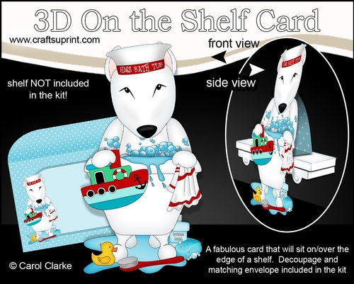 3D On the Shelf Card Kit - Bathtub Buddies - Little English Bull Dog Terrier Earl has a Bubble Bath