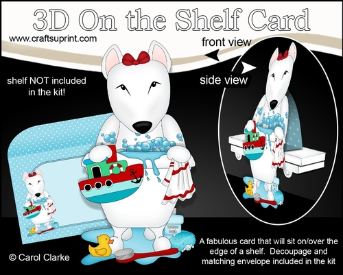 3D On the Shelf Card Kit - Bathtub Buddies - Little English Bull Dog Terrier Countess has a Bubble Bath