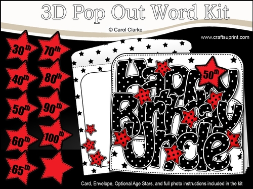 3D Happy Birthday UNCLE Stars with Ages 30 to 100 Pop Out Word Card 