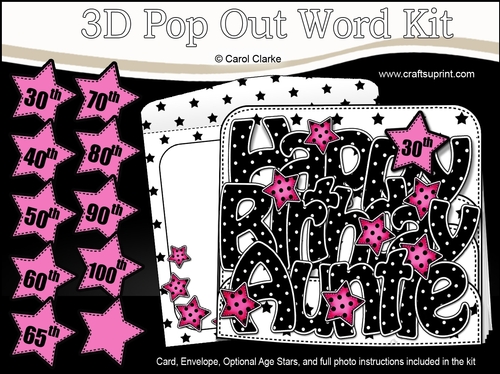 3D Happy Birthday AUNTIE Stars with Ages 30 to 100 Pop Out Word Card 