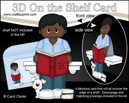 3D On the Shelf Card Kit - Little Ethnic Teen Demarco is Reading a Good Book