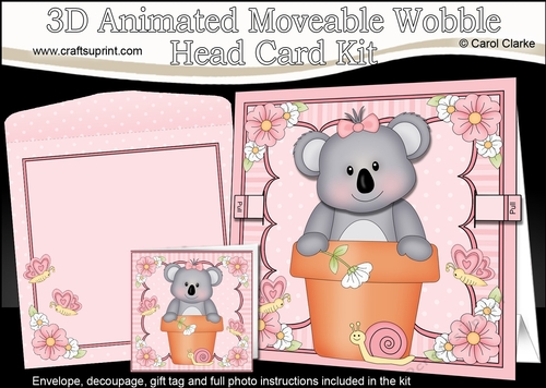 3D Animated Moveable Wobble Head Card Kit - Flower Pot Friends Little Koala Bear Kitkat