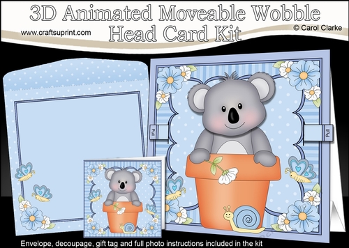 3D Animated Moveable Wobble Head Card Kit - Flower Pot Friends Little Koala Bear Kookie