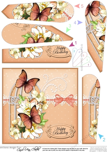 Birthday Butterflies, Flowers & Pearls Birdcage Fan Pyramage Topper