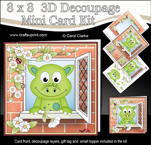 8 x 8 Mini Kit with 3d Decoupage - Through the Window - Little Dinosaur Denis