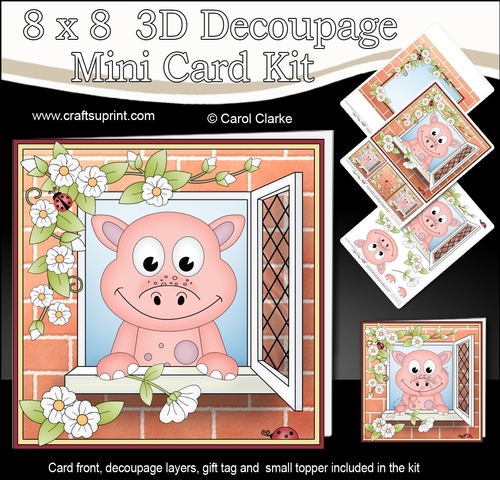 8 x 8 Mini Kit with 3d Decoupage - Through the Window - Little Dinosaur Dela