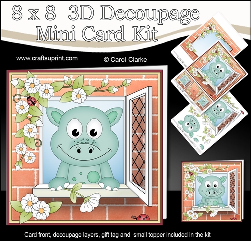 8 x 8 Mini Kit with 3d Decoupage - Through the Window - Little Dinosaur Deke