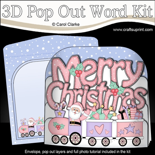 3D Pop Out Christmas Word Card Kit - MERRY CHRISTMAS  Santa Train