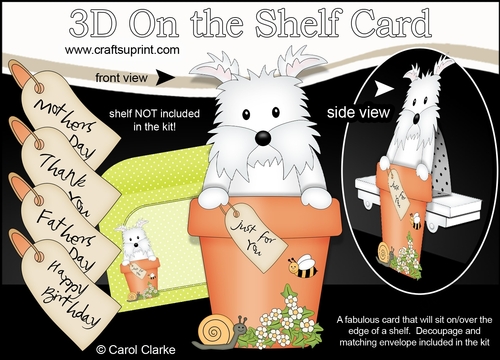 3D On the Shelf Card Kit - Flower Pot Friends Little Westie Dog Jock