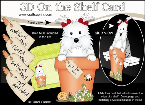 3D On the Shelf Card Kit - Flower Pot Friends Little Westie Dog Jess