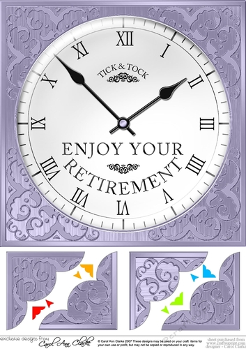 8 x 8 Retirement Clock Scalloped corner Topper