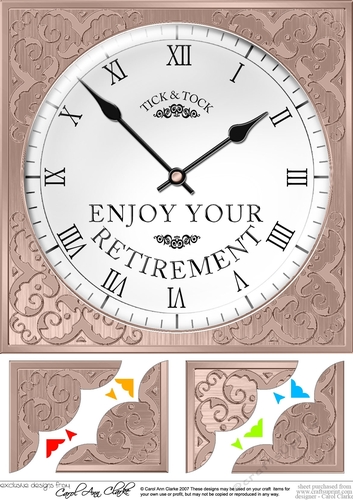 8 x 8 Retirement Clock Scalloped corner Topper