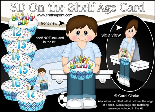 3D On the Shelf Card Kit - Little Teen Bryon is the Birthday Boy with ages 12 - 17 age Birthday Cake Decoupage