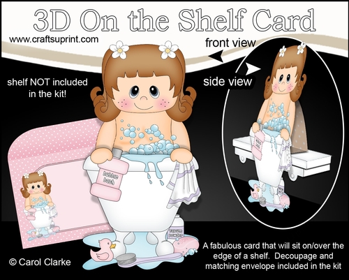 3D On the Shelf Card Kit - Bathtub Buddies - Cute Little Girl Celeste has a Bubble Bath
