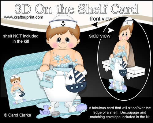 3D On the Shelf Card Kit - Bathtub Buddies - Cute Little Boy Finnegan has a Bubble Bath