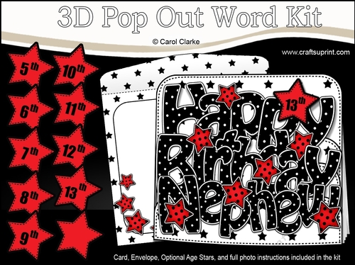 3D Happy Birthday NEPHEW Stars with Ages 5 to 13 Pop Out Word Card