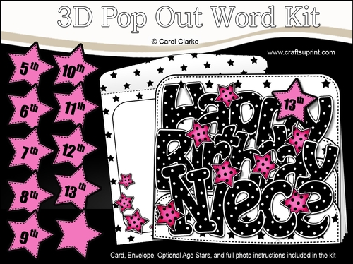 3D Happy Birthday NIECE Stars with Ages 5 to 13 Pop Out Word Card 