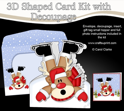 3D Shaped Christmas Card Kit  - OOps Rudolph is Skiing!