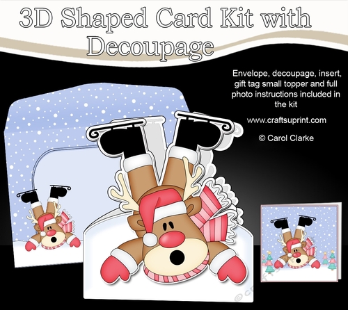 3D Shaped Christmas Card Kit  - OOps Rudolph is Skiing!