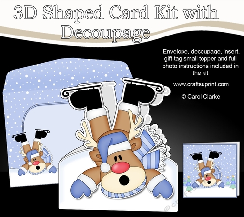 3D Shaped Christmas Card Kit  - OOps Rudolph is Skiing!