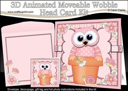 3D Animated Moveable Wobble Head Card Kit - Flower Pot Friends Little Hoot Owl