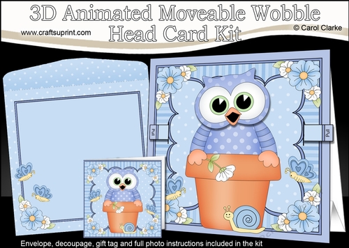 3D Animated Moveable Wobble Head Card Kit - Flower Pot Friends Little Hoot Owl