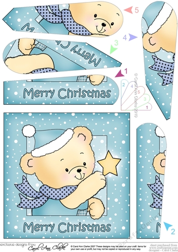 Cute Hunney Bear Robert has a Christmas Star - Fan Pyramage Topper