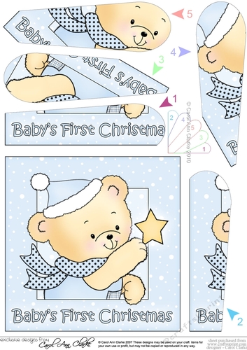 Cute Hunney Bear Robert has a Christmas Star - Babys 1st Christmas Fan Pyramage Topper