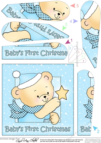Cute Hunney Bear Robert has a Christmas Star - Babys 1st Christmas Fan Pyramage Topper