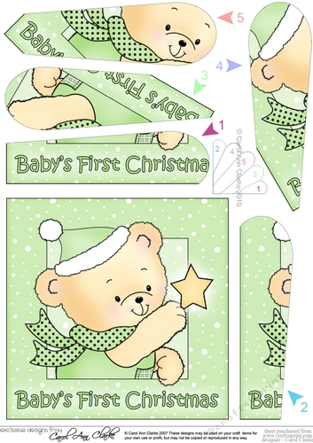 Cute Hunney Bear Robert has a Christmas Star - Babys 1st Christmas Fan Pyramage Topper