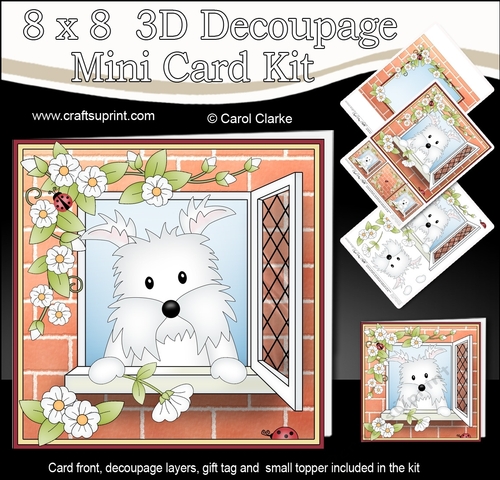 8 x 8 Mini Kit with 3d Decoupage - Through the Window - Little Westie Dog Jock