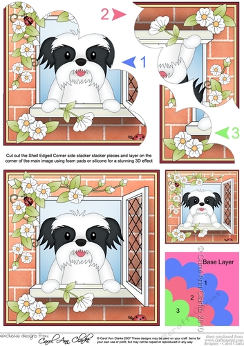 Shell Edged Corner Side Stacker - Through the Window - Cute Little Shitz Tsu Dog 