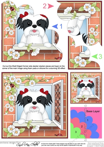 Shell Edged Corner Side Stacker - Through the Window - Cute Little Shitz Tsu Dog 