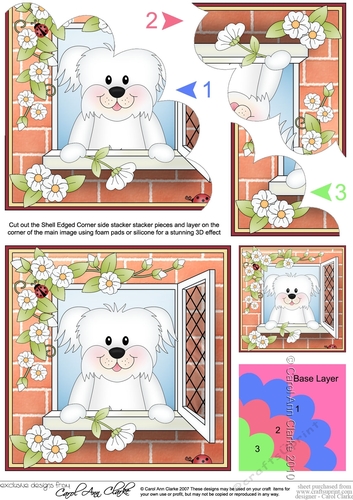 Shell Edged Corner Side Stacker - Through the Window - Cute Little Bichon Frise Dog 