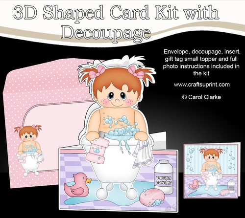 3D Shaped Card  Kit - Bathtub Buddies - Cute Toddler Girl Maya has a Bubble Bath